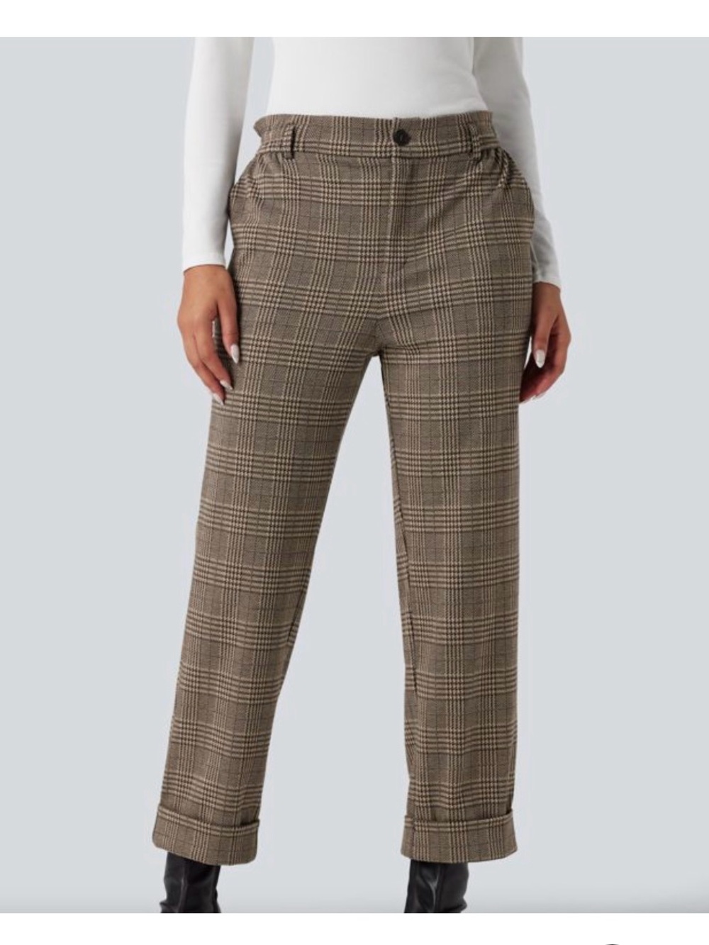 Aritzia Plaid Wide-Leg Pants - Brown/Red